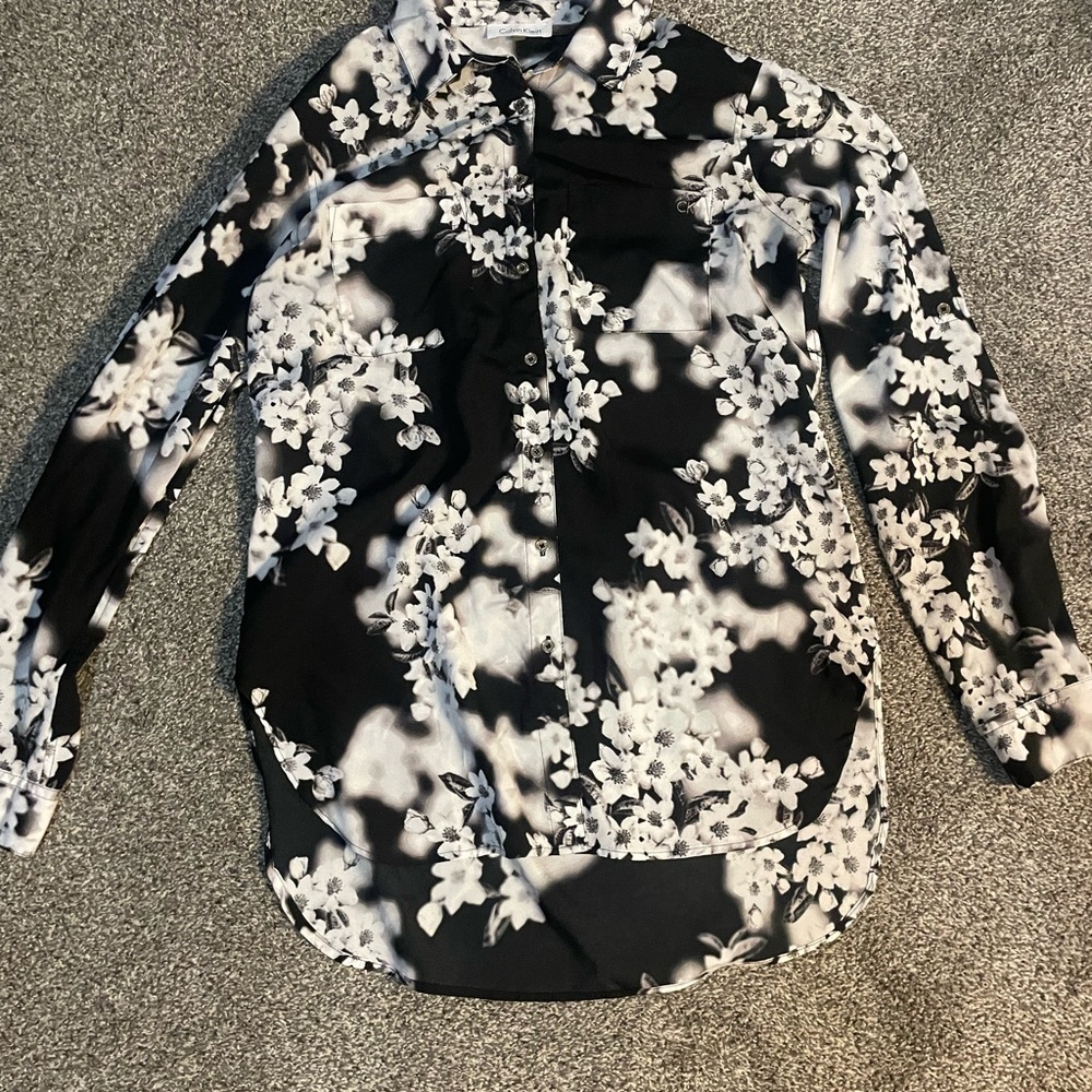 Calvin Klein Black and White Floral Button Down Shirt
